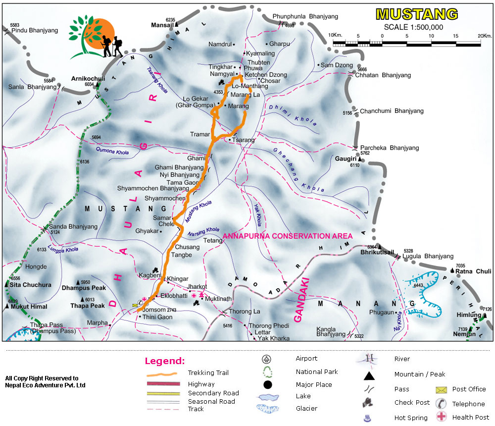 14 days Upper Mustang Trek Map